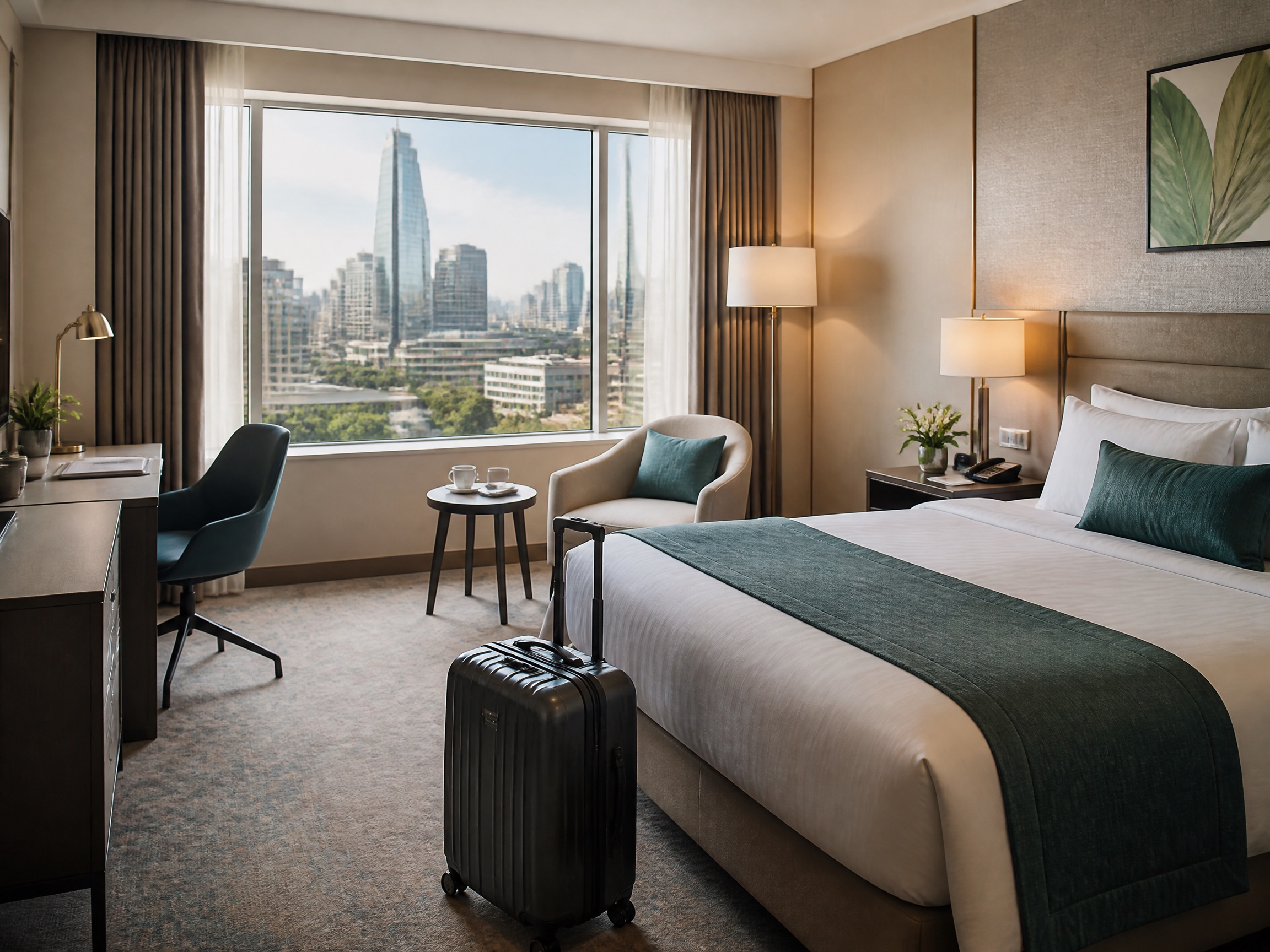 A comfortable hotel room prepared for a stay